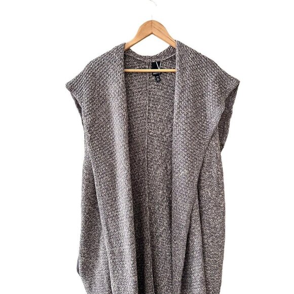 Vallette Oversize Sleeveless Cardigan Chunky Knit Size S/M Heather Gray Pockets - Picture 3 of 16